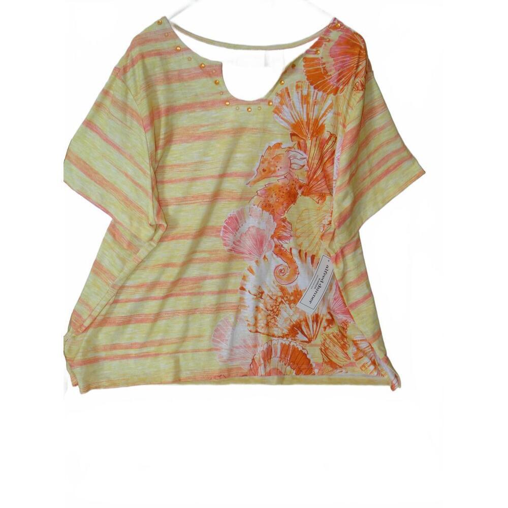 Alfred‎ Dunner Women's 3X Short Sleeve Top with Shell and Seahorse Print